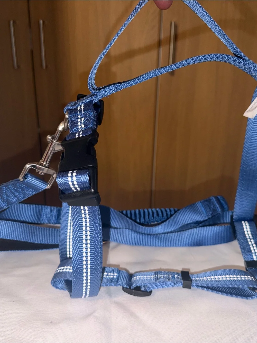 Top Of the Neck Reflective Navy Blue Dog Harness & Leash Set